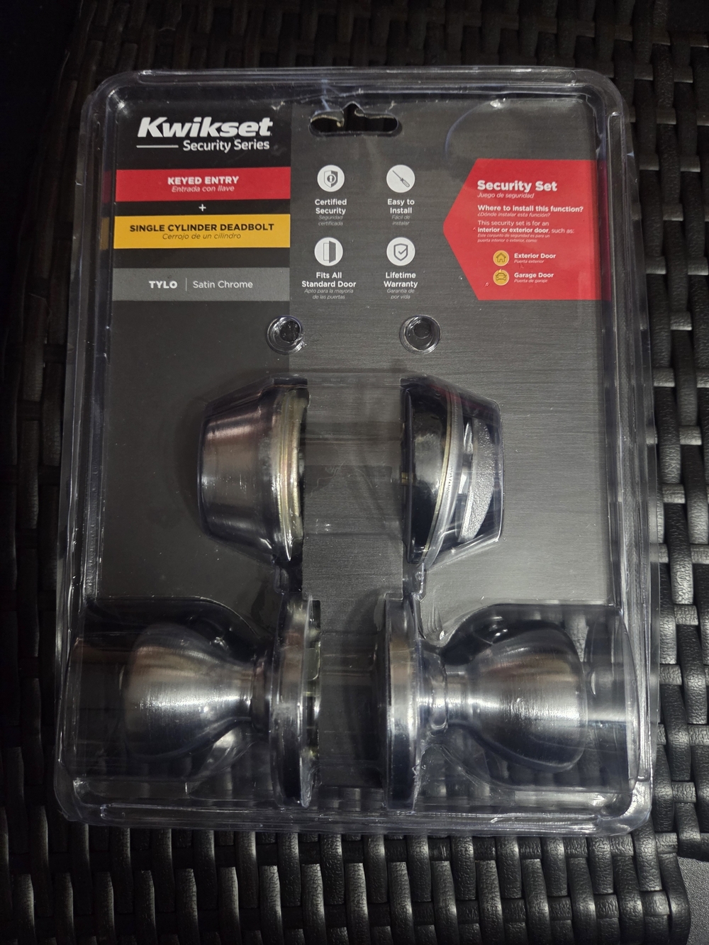 Kwikset Satin Chrome Single Cylinder Deadbolt featuring SmartKey Security.